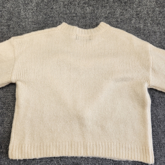 Cider Heart Sweater Fuzzy Ivory Cream Knit Size Small Cropped Boho Preppy - Picture 11 of 11